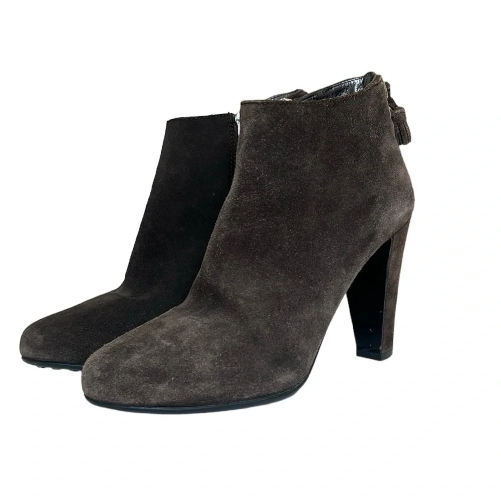 Prada The Original Car Shoe Gray Suede Booties‎ Tassels 39/8-8.5